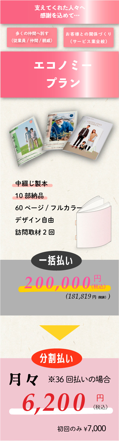 エコノミープラン 一括20万→分割6200円